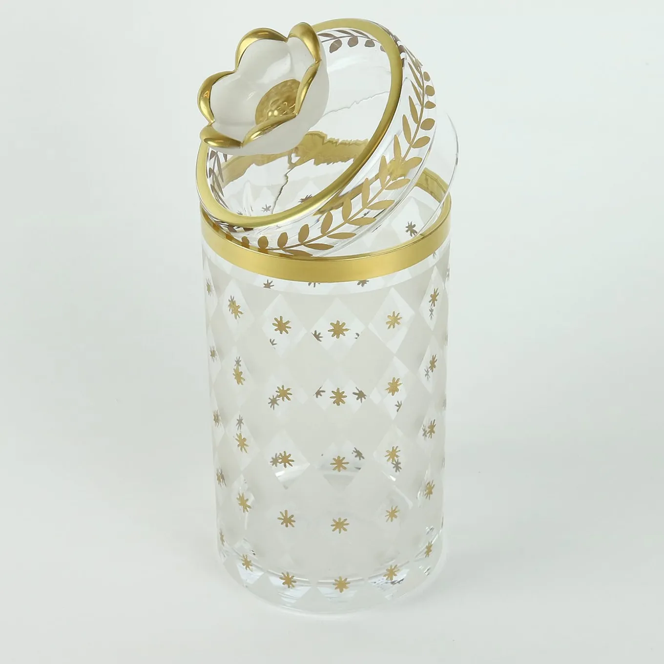 Vaso alto in vetro con motivo alloro oro