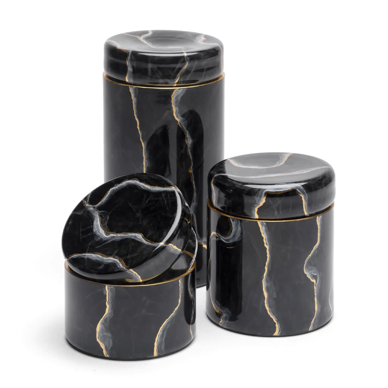 Vaso alto in vetro ispirato al marmo nero Portoro
