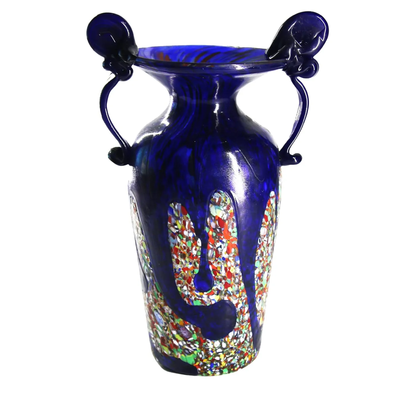 Vaso Anfora in Vetro di Murano Blu Scuro