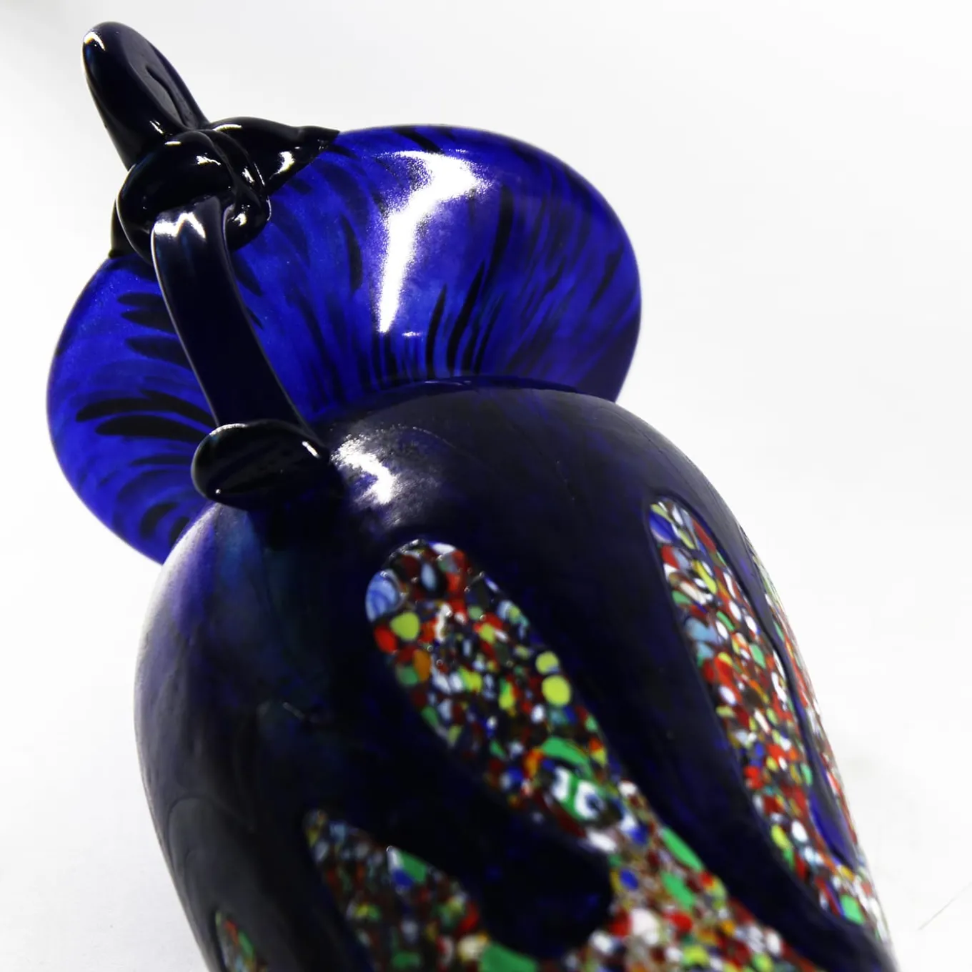 Vaso Anfora in Vetro di Murano Blu Scuro