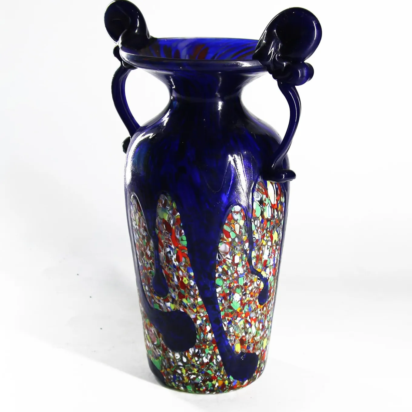 Vaso Anfora in Vetro di Murano Blu Scuro