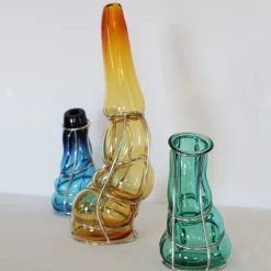 Vaso Babà verde turchese in vetro di Murano