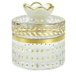 Vaso basso in vetro con motivo alloro oro