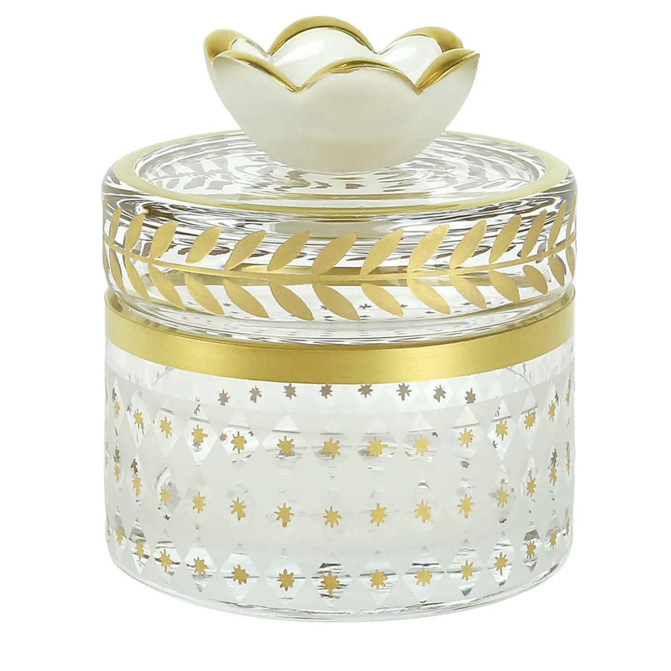 Vaso basso in vetro con motivo alloro oro