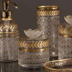 Vaso basso in vetro con motivo alloro oro