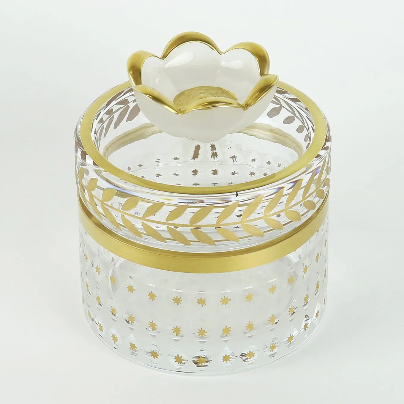 Vaso basso in vetro con motivo alloro oro