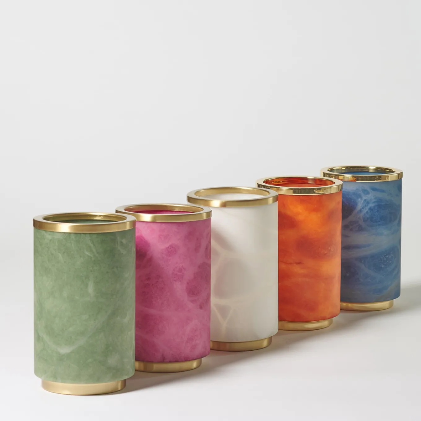 Vaso Borealis in alabastro verde e ottone satinato