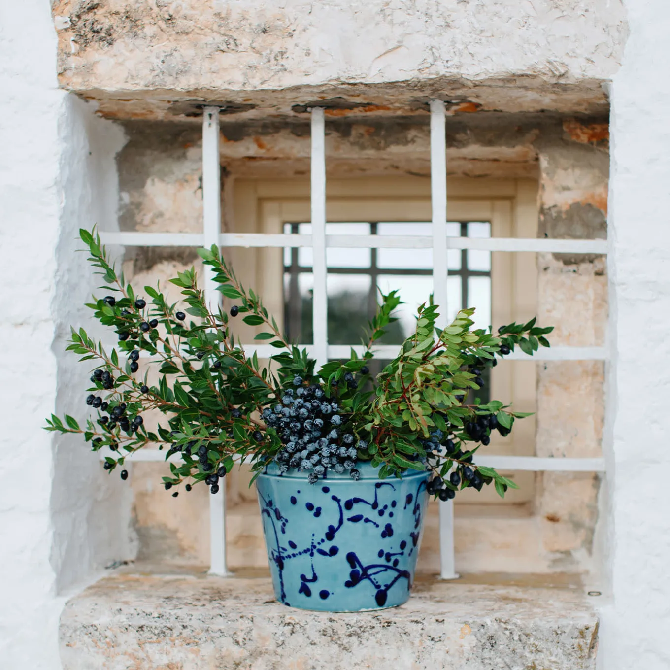 Vaso Cachepot in ceramica celeste e blu