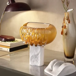 Vaso decorativo in vetro di Murano dorato Stravedamento