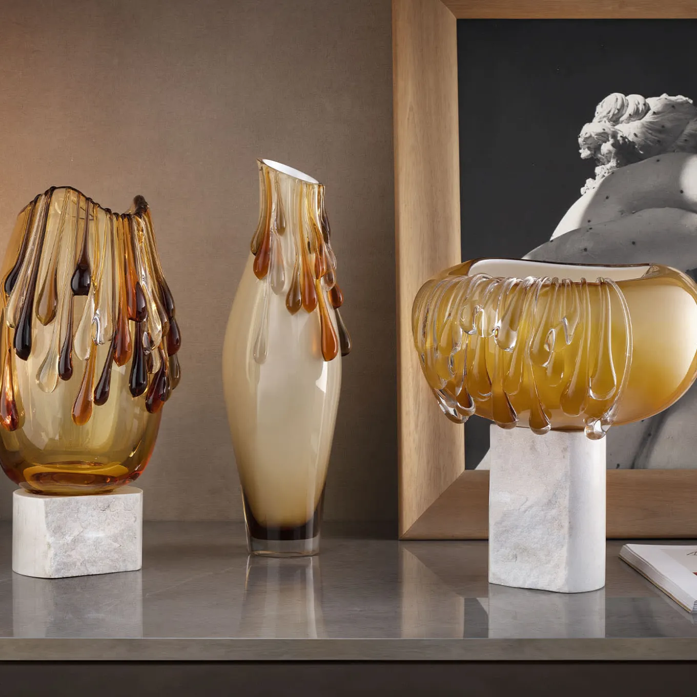 Vaso decorativo in vetro di Murano dorato Stravedamento