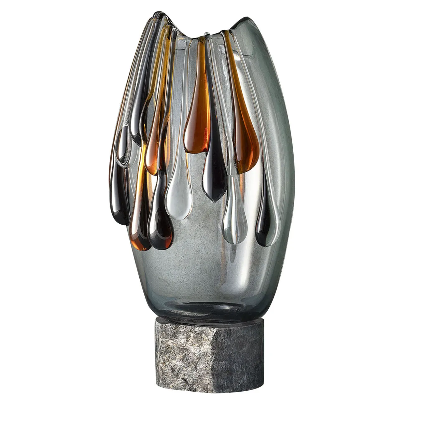 Vaso Decorativo Lagoon Tears in Vetro di Murano con Accenti in Ambra