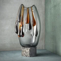 Vaso Decorativo Lagoon Tears in Vetro di Murano con Accenti in Ambra