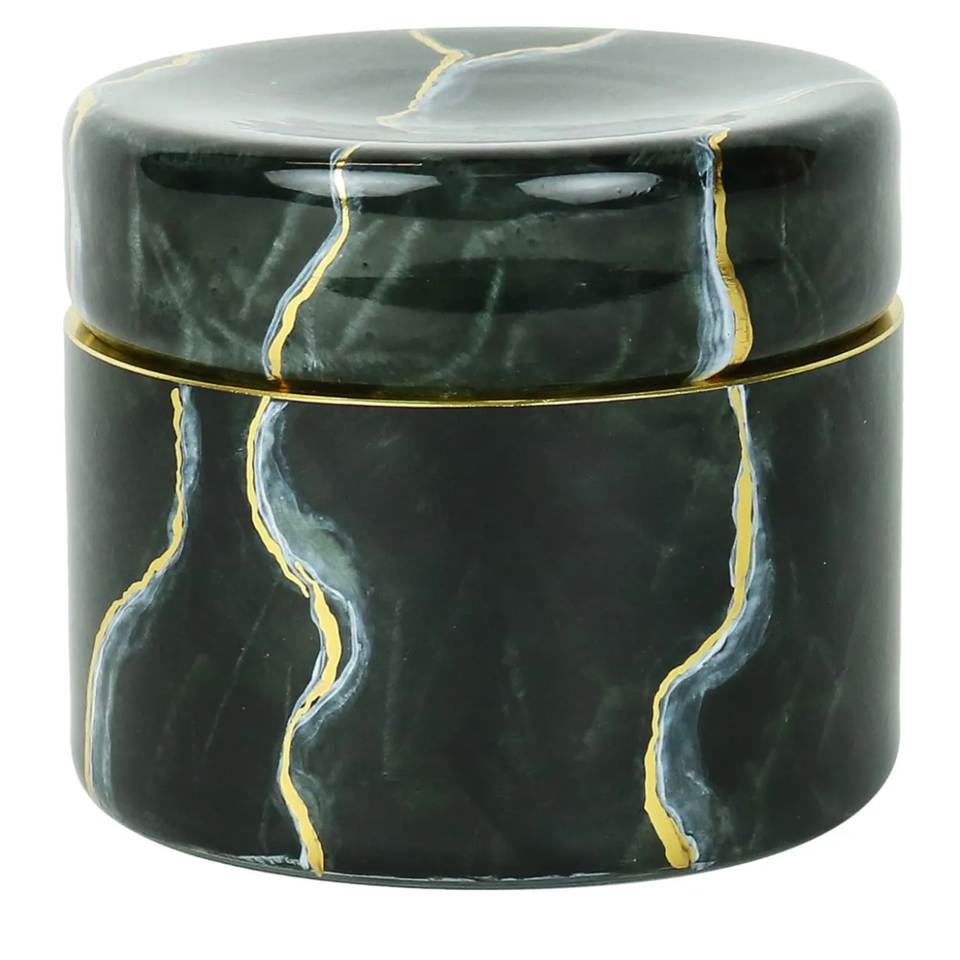 Vaso di vetro basso nero ispirato al marmo di Portoro con coperchio