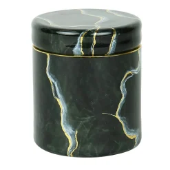 Vaso di vetro nero ispirato al marmo di Portoro con coperchio