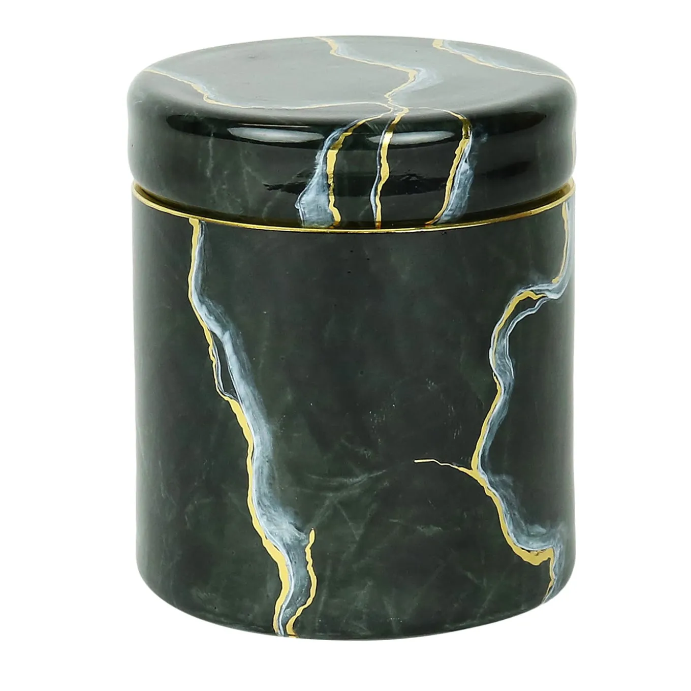 Vaso di vetro nero ispirato al marmo di Portoro con coperchio