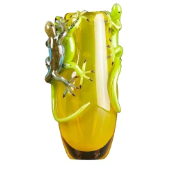 Vaso giallo con 3 gechi