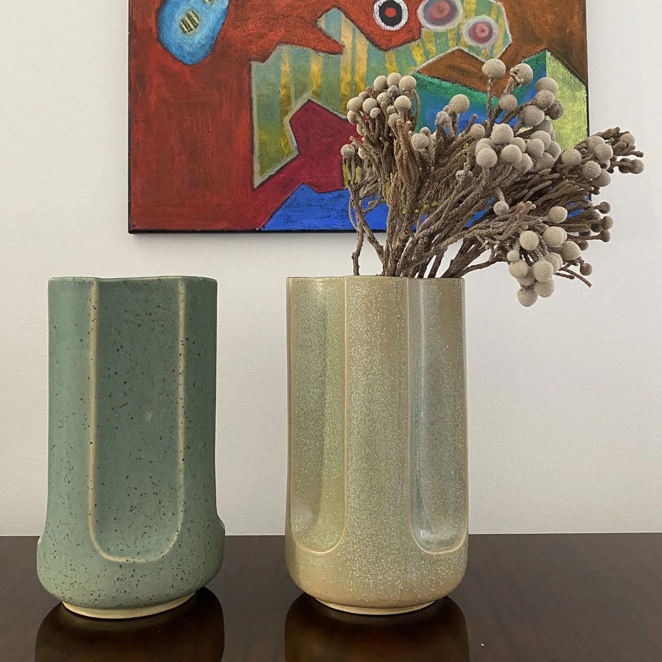 Vaso Giuseppe Turquesa in ceramica smaltata blu opaco