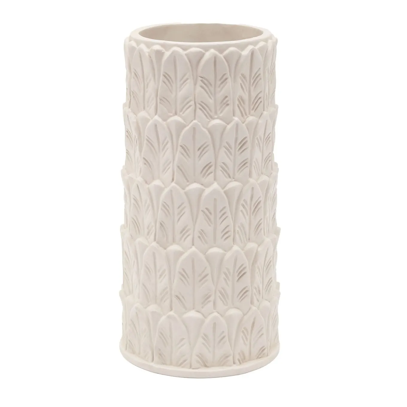 Vaso grande in gres bianco con motivo a foglie Anne