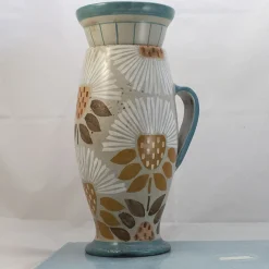 Vaso in Ceramica Beige Peace&Love con Coperchio e Motivo Floreale