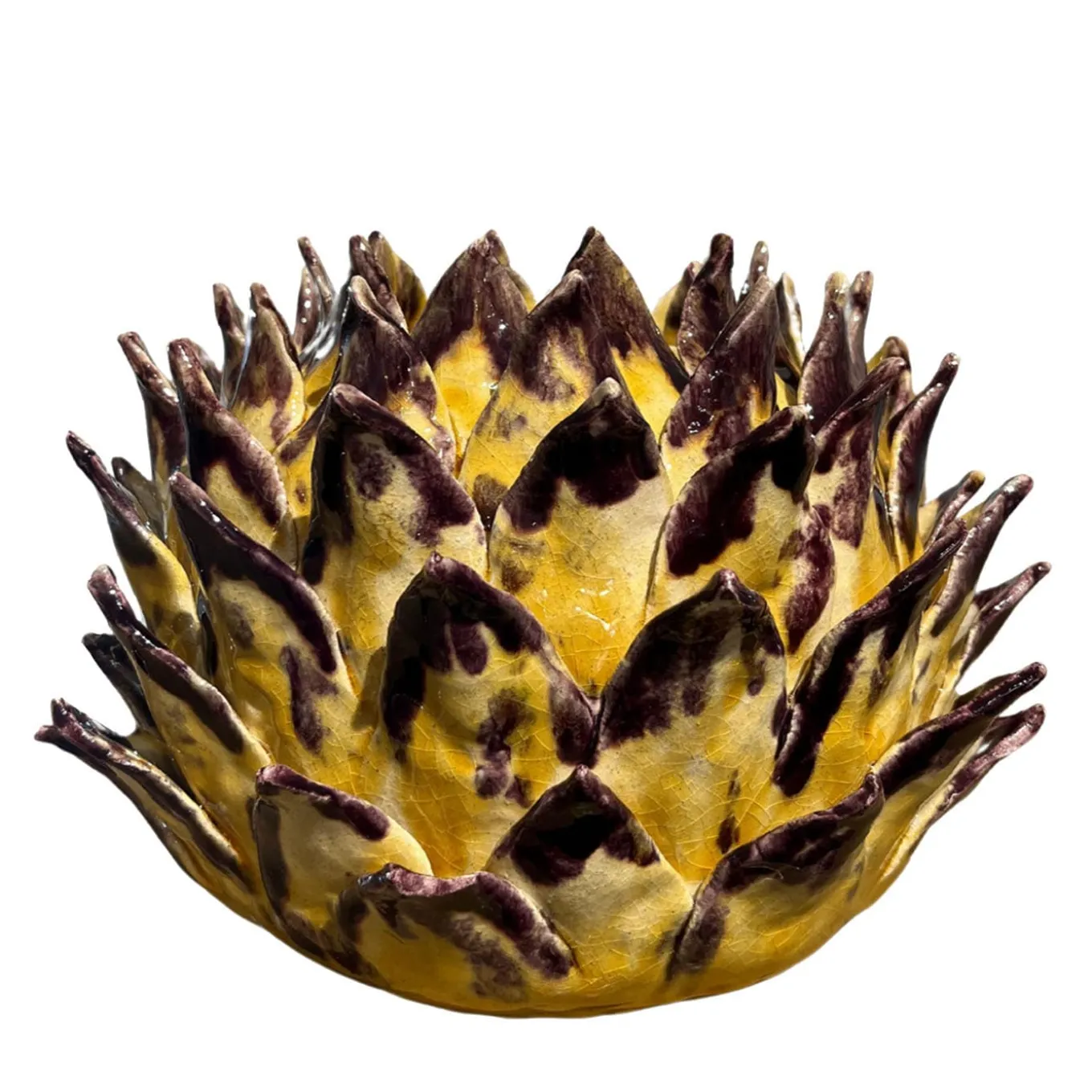 Vaso in ceramica giallo e viola Calliroe
