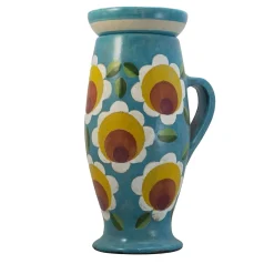 Vaso in Ceramica Janis con Coperchio e Motivo Floreale Dipinto a Mano