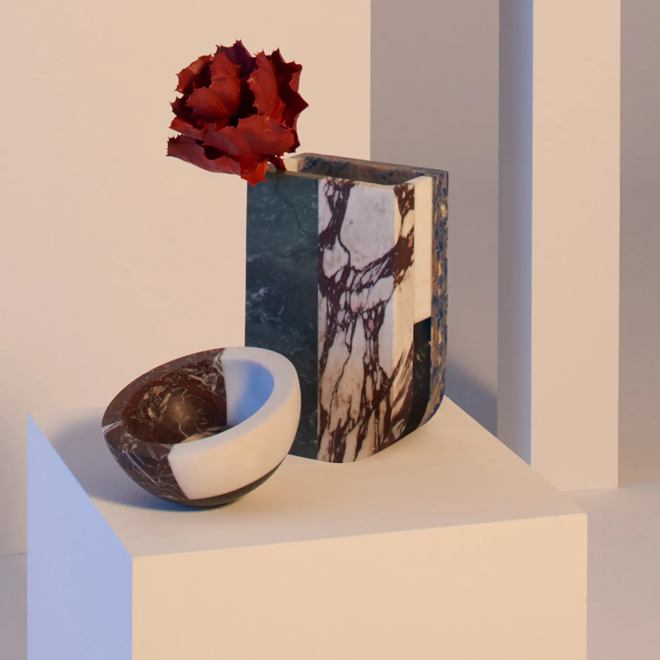 Vaso in marmo multicolore Piero di Arthur Arbesser
