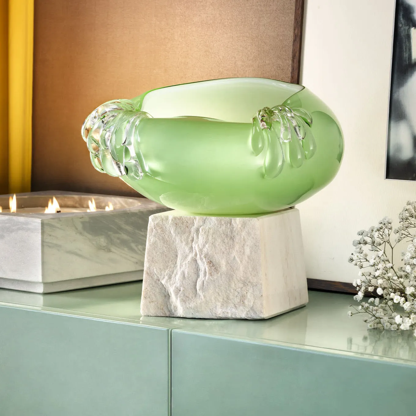 Vaso in vetro di Murano Stravedamento a doppia cascata verde pastello