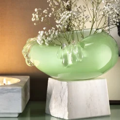 Vaso in vetro di Murano Stravedamento a doppia cascata verde pastello