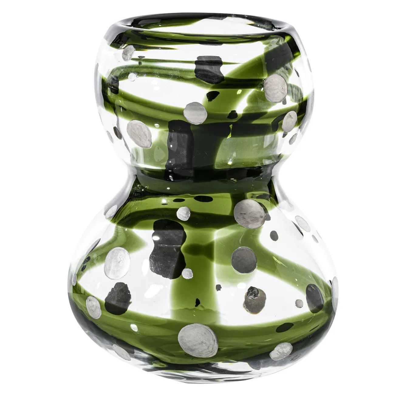 Vaso in vetro verde e nero Gran Bulbo Mini Silver
