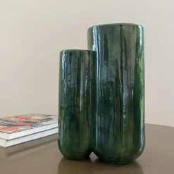 Vaso MattiaMatteo Foglia in ceramica smaltata verde lucido
