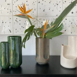 Vaso MattiaMatteo Foglia in ceramica smaltata verde lucido
