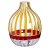 Vaso monofiore a righe rosse e arancioni