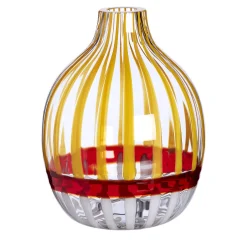 Vaso monofiore a righe rosse e arancioni