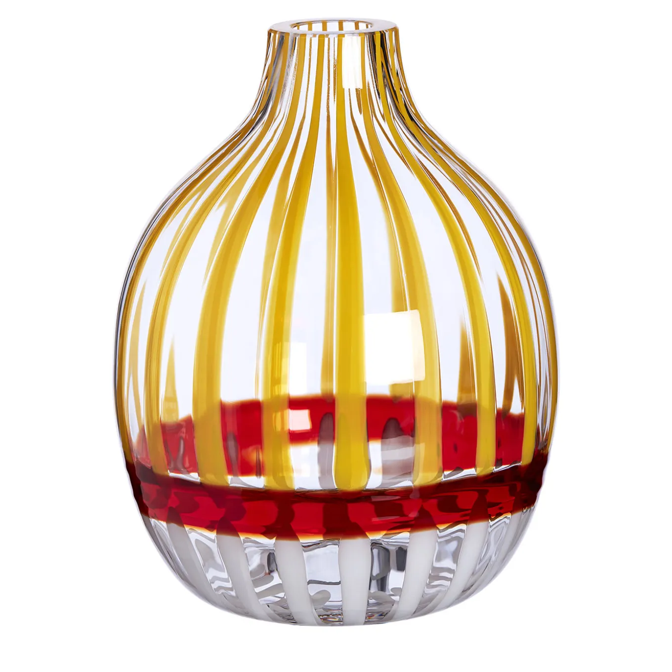 Vaso monofiore a righe rosse e arancioni
