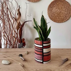 Vaso Nemesi cilindrico a righe color ruggine
