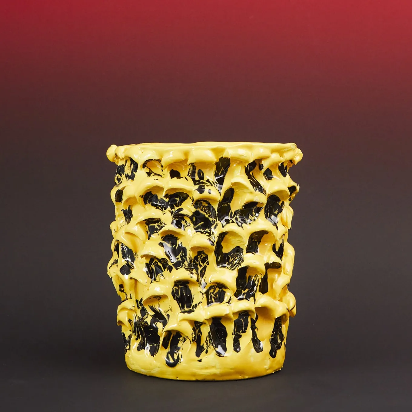 Vaso Onda Sunflower giallo e nero lucido