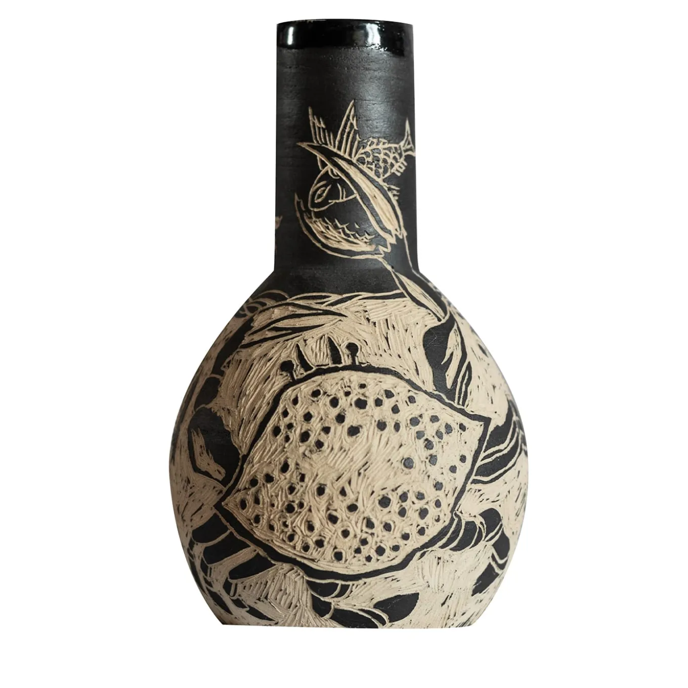 Vaso piccolo Grès beige e nero Granchio