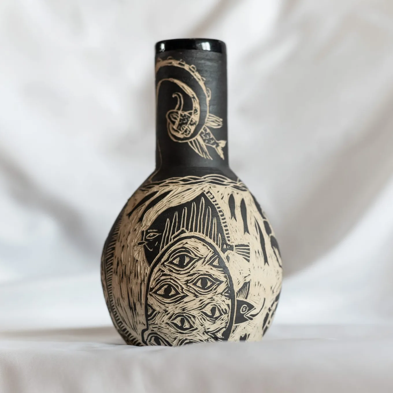 Vaso piccolo Grès beige e nero Granchio