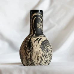 Vaso piccolo Grès beige e nero Granchio
