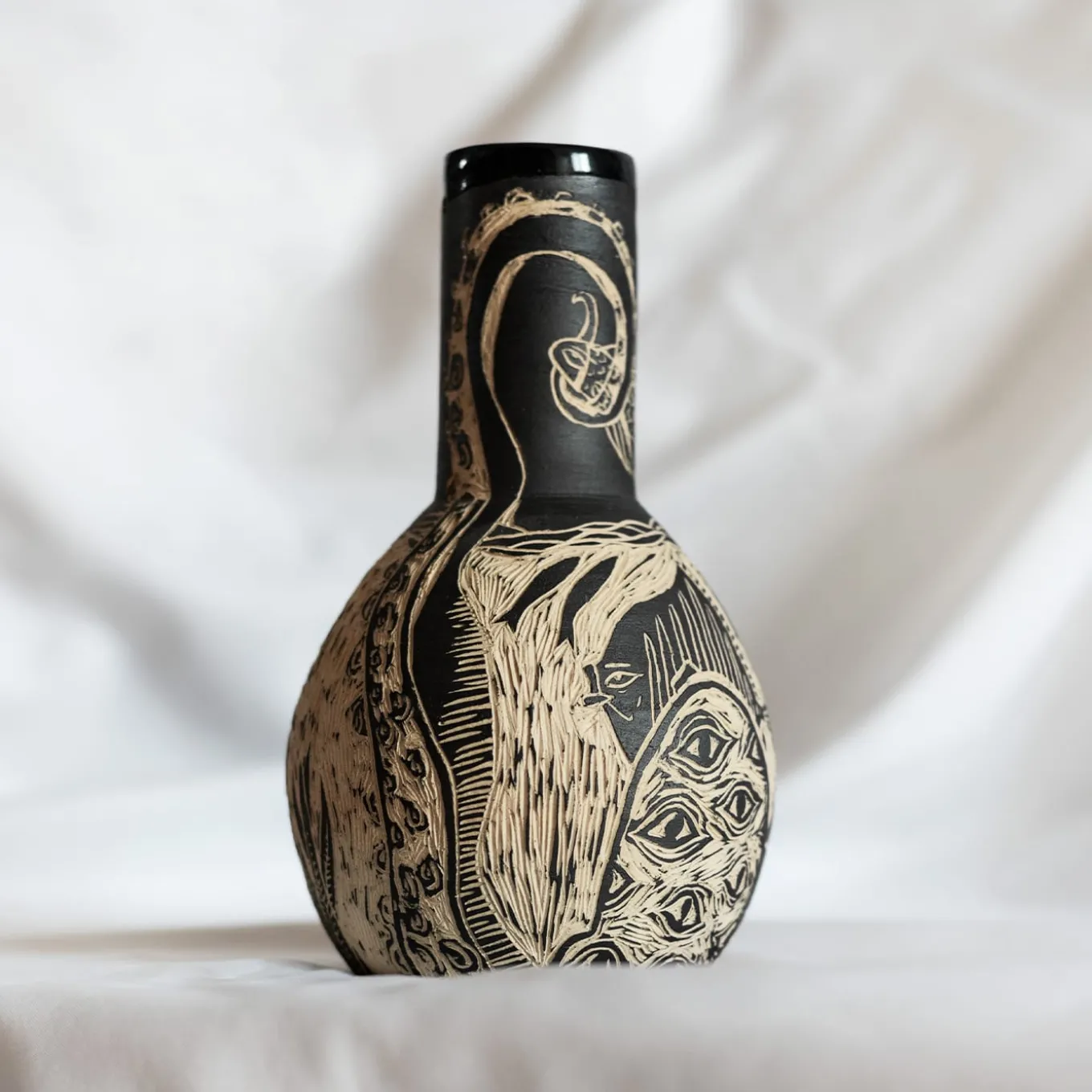 Vaso piccolo Grès beige e nero Granchio