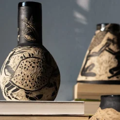 Vaso piccolo Grès beige e nero Granchio
