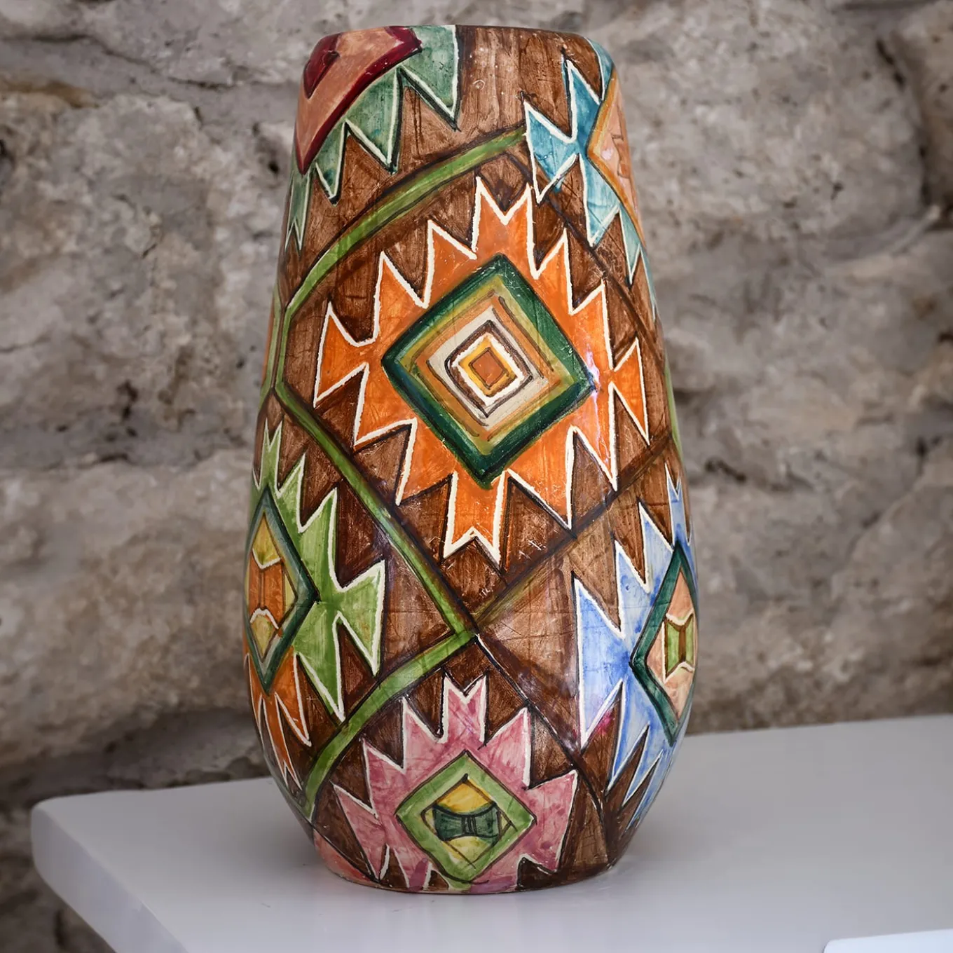 Vaso policromo in stile geometrico Kilim