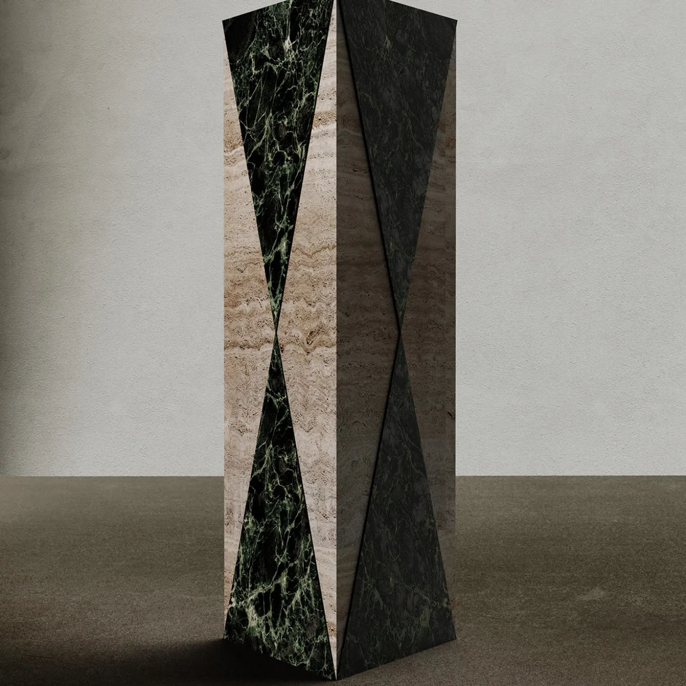 Vaso Polimelus Verde Alpi e Travertino