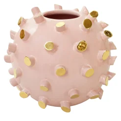 Vaso Sferico Tronchetti In Ceramica Dorata E Rosa