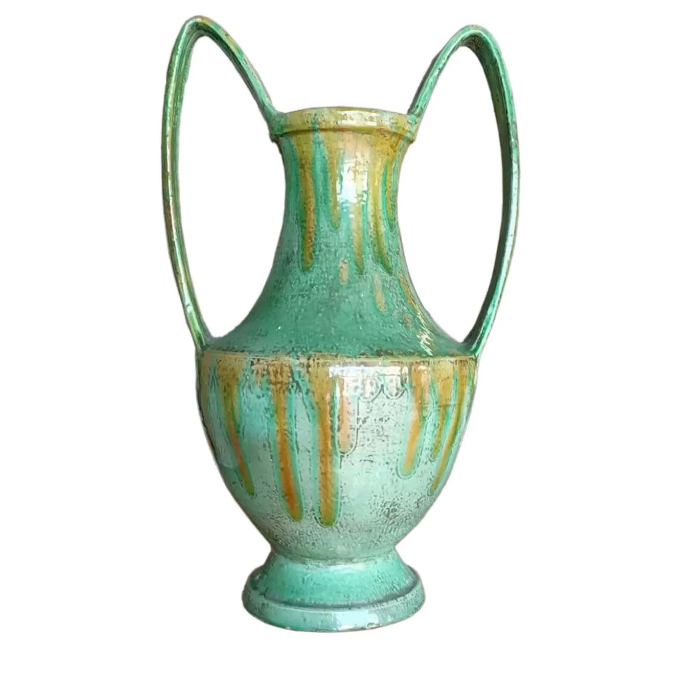 Vaso tradizionale ad anfora verde gocciolante