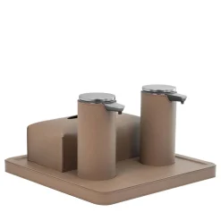 Vassoio in pelle Igea Taupe con 2 dispenser e coperchio per scatola di carta igienica