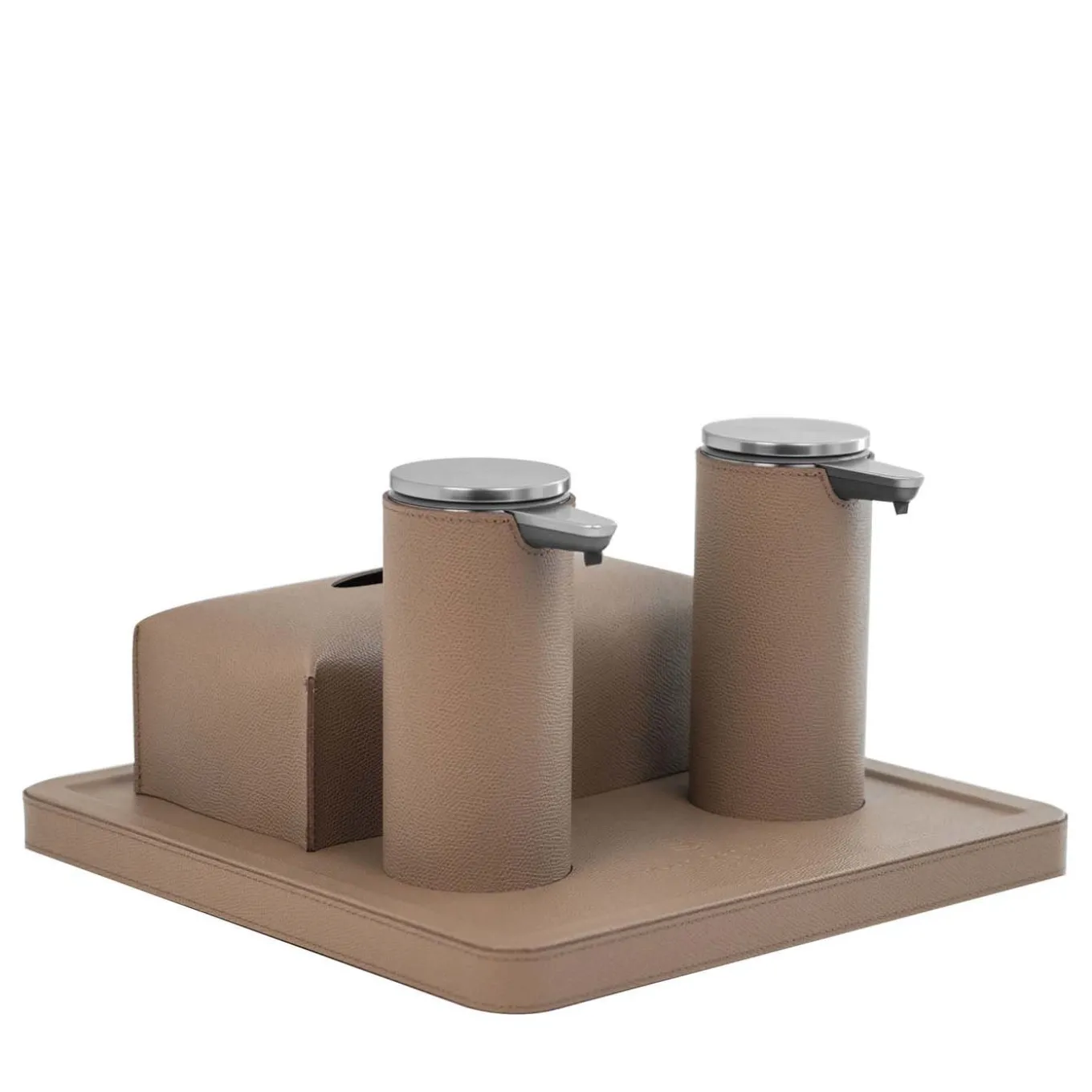 Vassoio in pelle Igea Taupe con 2 dispenser e coperchio per scatola di carta igienica