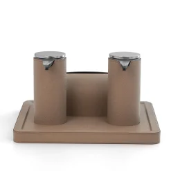 Vassoio in pelle Igea Taupe con 2 dispenser e coperchio per scatola di carta igienica