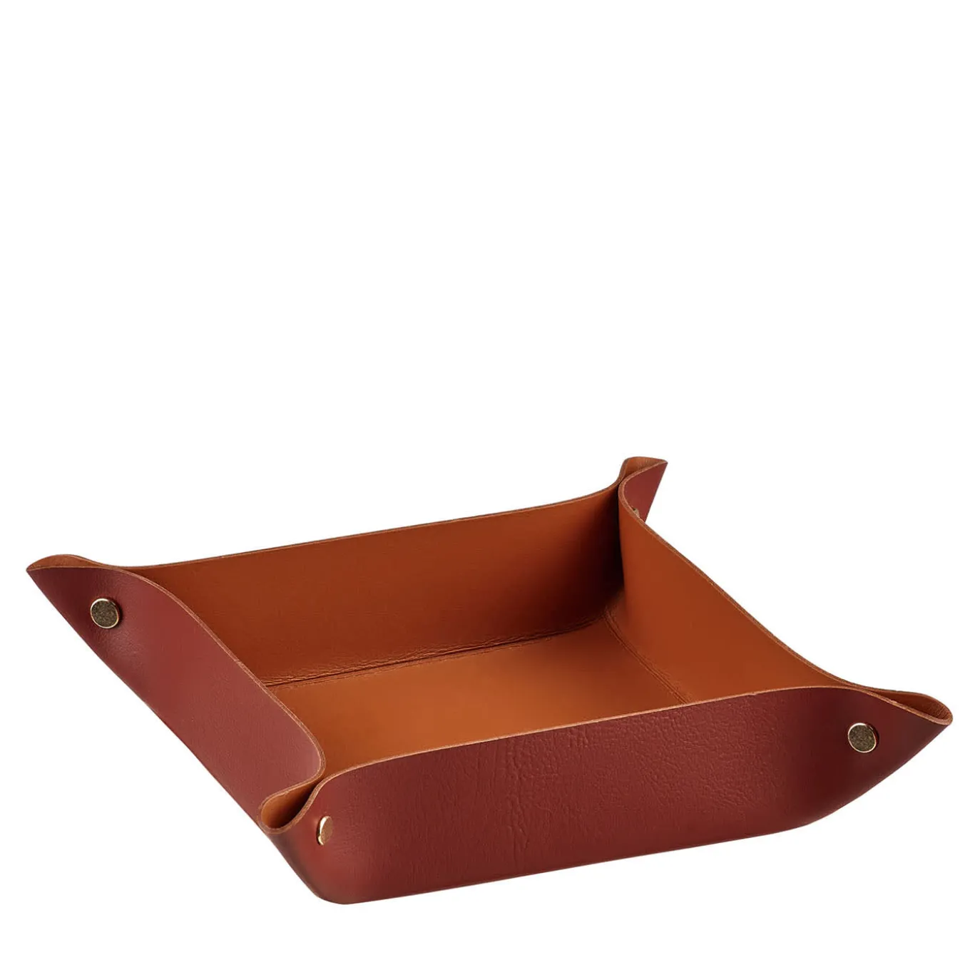 Vide Poche quadrata in pelle Bordeaux e Cognac