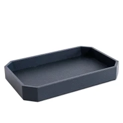 Vide-poche media Del Monte in legno e pelle blu Capri